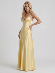Adelaide V Neck Satin A Line Maxi Dress Lemon view 3
