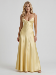 Adelaide V Neck Satin A Line Maxi Dress Lemon view 1