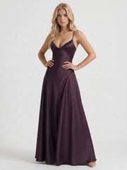 Adelaide V Neck Satin A Line Maxi Dress Plum view 3