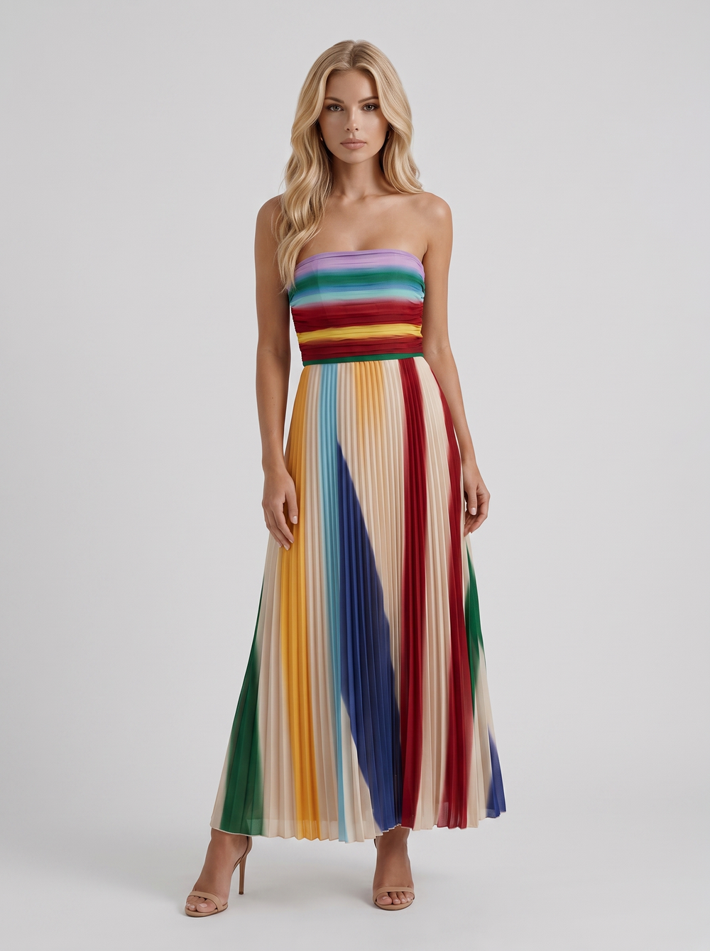 Adeline Pleated Maxi Dress Multicolor