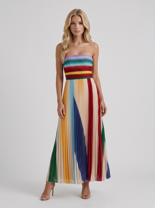 Adeline Pleated Maxi Dress Multicolor
