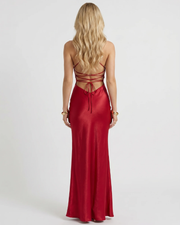 Adriana Satin Slip Maxi Dress Red view 2
