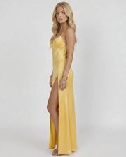 Adriana Satin Slip Maxi Dress Yellow view 2