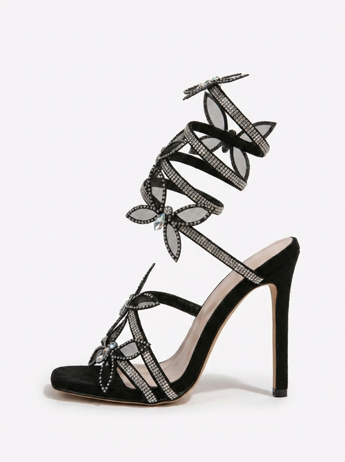 Alexis Butterfly Wrap Strap Stiletto Heeled Sandals Black