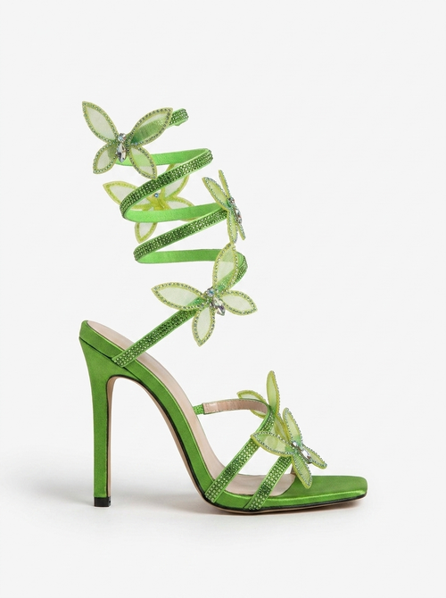 Alexis Butterfly Wrap Strap Stiletto Heeled Sandals Green