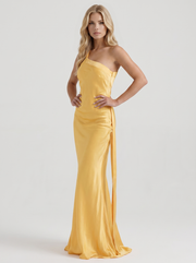 Amara One Shoulder Satin Column Maxi Gown Gold view 3