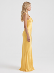 Amara One Shoulder Satin Column Maxi Gown Gold view 4
