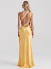 Amara One Shoulder Satin Column Maxi Gown Gold view 5