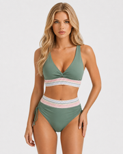 Amaya Multicolor Trim Halter Bikini Set Green view 3