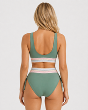 Amaya Multicolor Trim Halter Bikini Set Green view 4