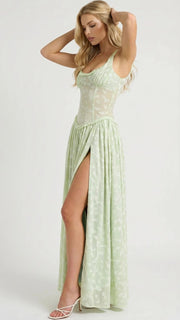 Amelia Lace Slit Maxi Dress Green view 2