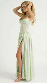 Amelia Lace Slit Maxi Dress Green view 3