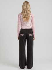 Amelie Bow Detail Wide Leg Jeans Black view 5