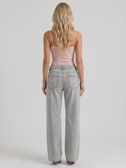 Amelie Bow Detail Wide Leg Jeans Blue view 5