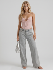 Amelie Bow Detail Wide Leg Jeans Blue view 1