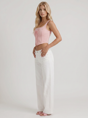 Amelie Bow Detail Wide Leg Jeans White view 3