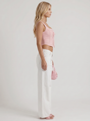 Amelie Bow Detail Wide Leg Jeans White view 4