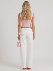 Amelie Bow Detail Wide Leg Jeans White view 5