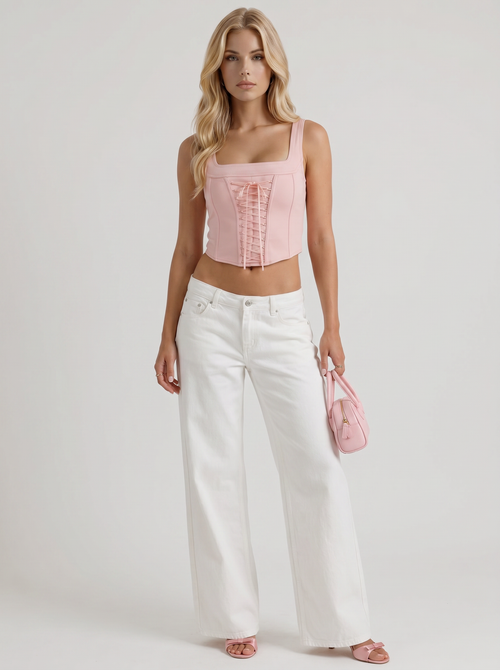Amelie Bow Detail Wide Leg Jeans White