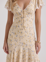 Amina Floral V Neck Maxi Dress Buttercream Yellow view 6