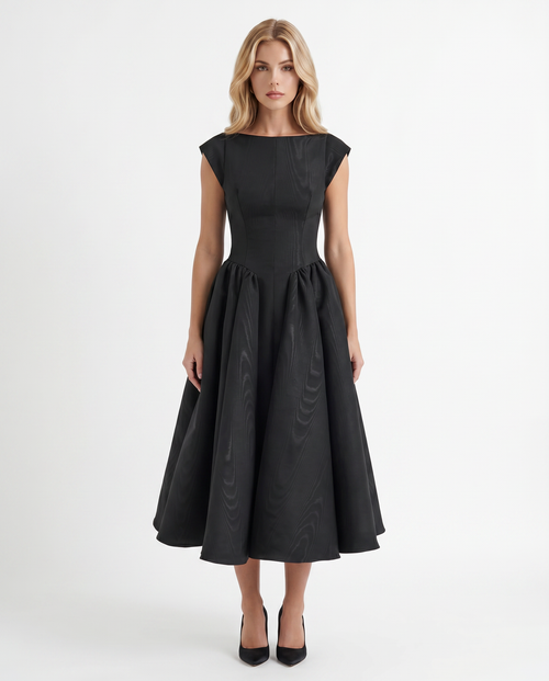 Anna Flare Midi Dress Black