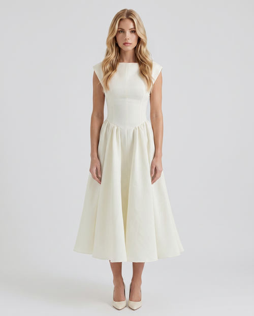 Anna Flare Midi Dress White