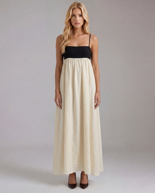 Aria Patchwork Slip Maxi Dress Black & White