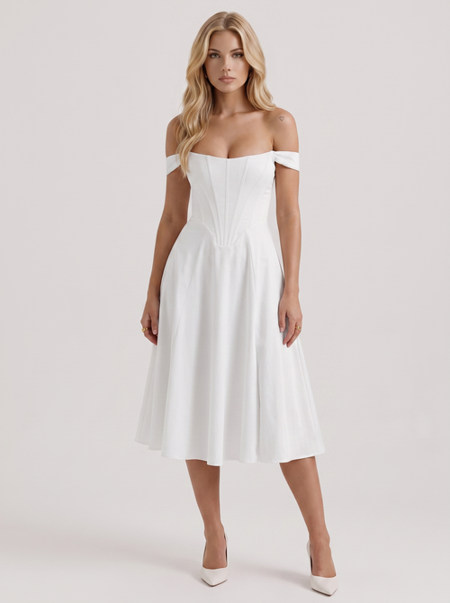 Astra Corset Midi Dress White