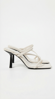 Aubrey Cross Strap Square Toe Mule Heel Sandals Cream view 1