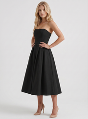 Audrey Strapless Pleated A Line Midi Dress Black view 3