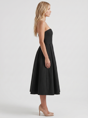 Audrey Strapless Pleated A Line Midi Dress Black view 4