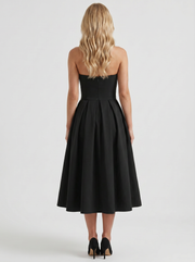 Audrey Strapless Pleated A Line Midi Dress Black view 5