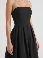 Audrey Strapless Pleated A Line Midi Dress Black view 6