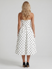 Audrey Strapless Pleated A Line Midi Dress Black Polka Dot view 5