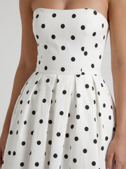 Audrey Strapless Pleated A Line Midi Dress Black Polka Dot view 6