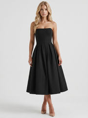 Audrey Strapless Pleated A Line Midi Dress Black view 1