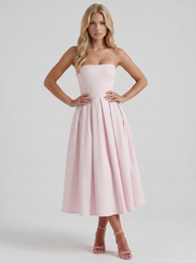Audrey Strapless Pleated A Line Midi Dress Blush view 3