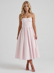 Audrey Strapless Pleated A Line Midi Dress Blush view 1