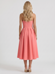 Audrey Strapless Pleated A Line Midi Dress Coral Pink view 5