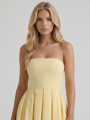Audrey Strapless Pleated A Line Midi Dress Lemon view 2