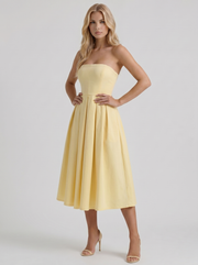 Audrey Strapless Pleated A Line Midi Dress Lemon view 3