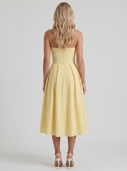 Audrey Strapless Pleated A Line Midi Dress Lemon view 5