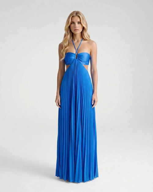 Aurora Pleated Cutout Maxi Dress Blue