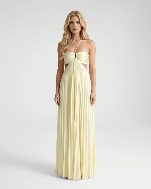 Aurora Pleated Cutout Maxi Dress Butter Yellow