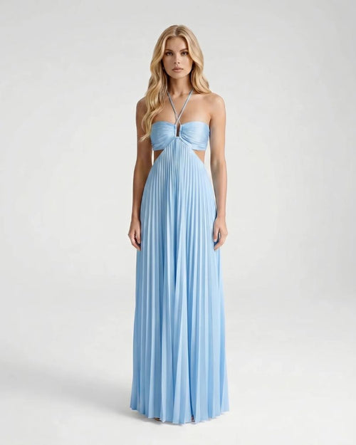 Aurora Pleated Cutout Maxi Dress Light Blue