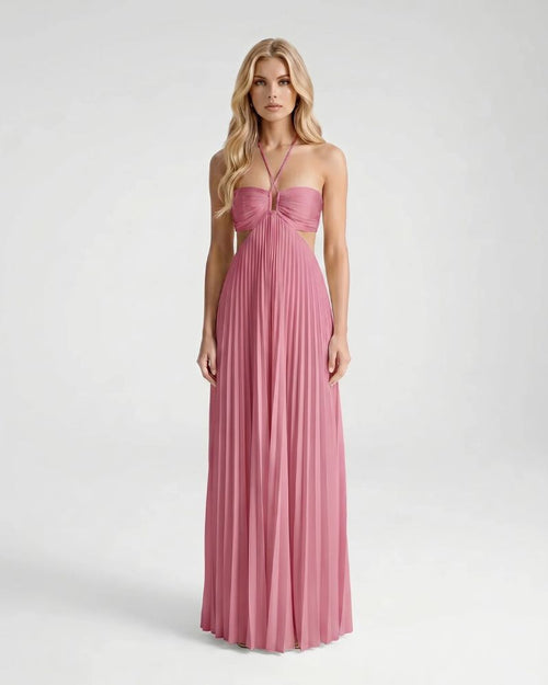 Aurora Pleated Cutout Maxi Dress Pink