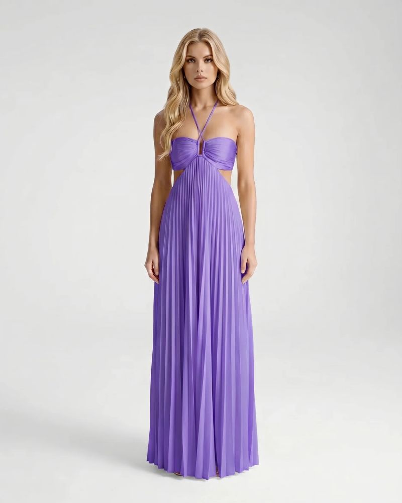 Aurora Pleated Cutout Maxi Dress Purple