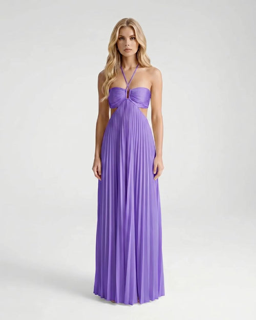 Aurora Pleated Cutout Maxi Dress Purple