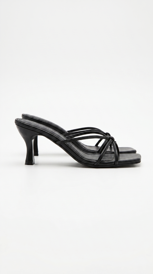 Avery Strappy Square Toe Mule Heel Sandals Black