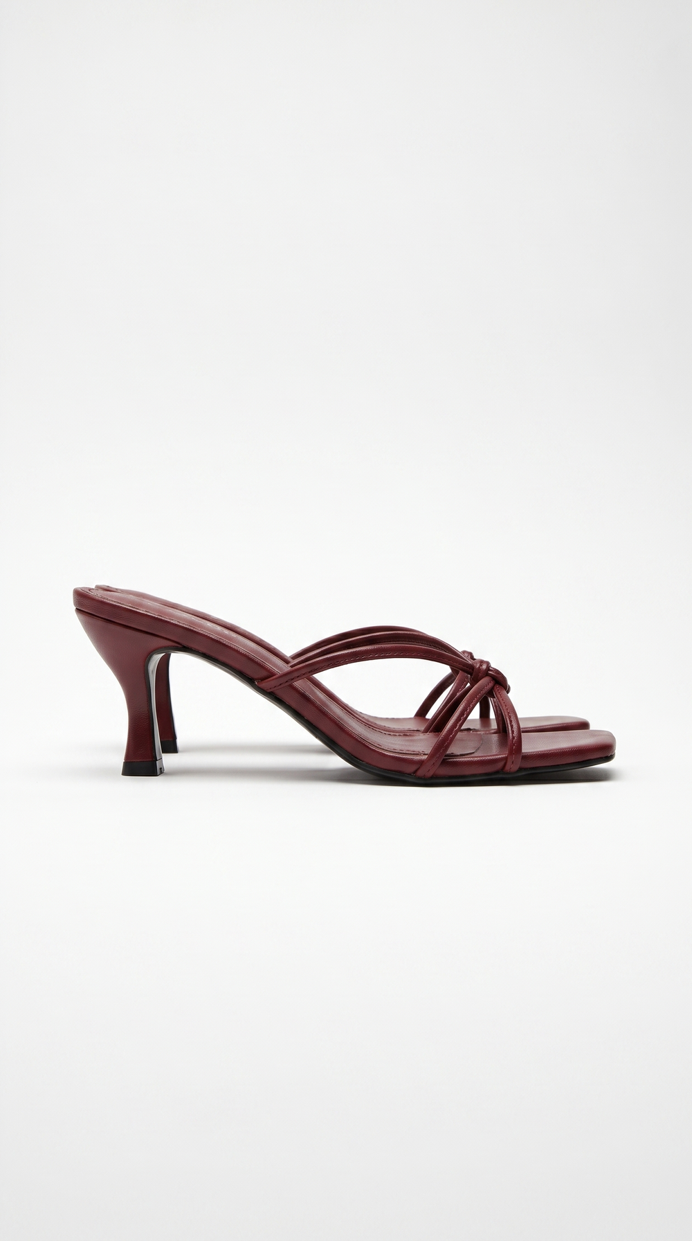 Avery Strappy Square Toe Mule Heel Sandals Burgundy